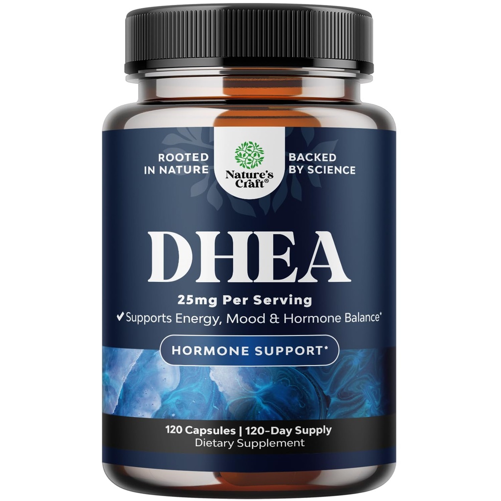 Supplément DHEA pour les femmes et les hommes - pur DHEA 25mg pour l'équilibre hormonal, améliore la stabilité de l'humeur, la fonction cérébrale, le système immunitaire, l'énergie et la fertilité - Capsules de déshydroépiandrostérone pour adultes - 120 Ct