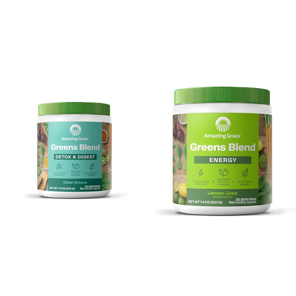 Amazing Grass Greens Blend Detox & Digest: Smoothie Mix, Nettoyer avec Super Greens Poudre et Green Superfood Energy: Smoothie Mix, Super Greens Poudre et caféine à base de plantes