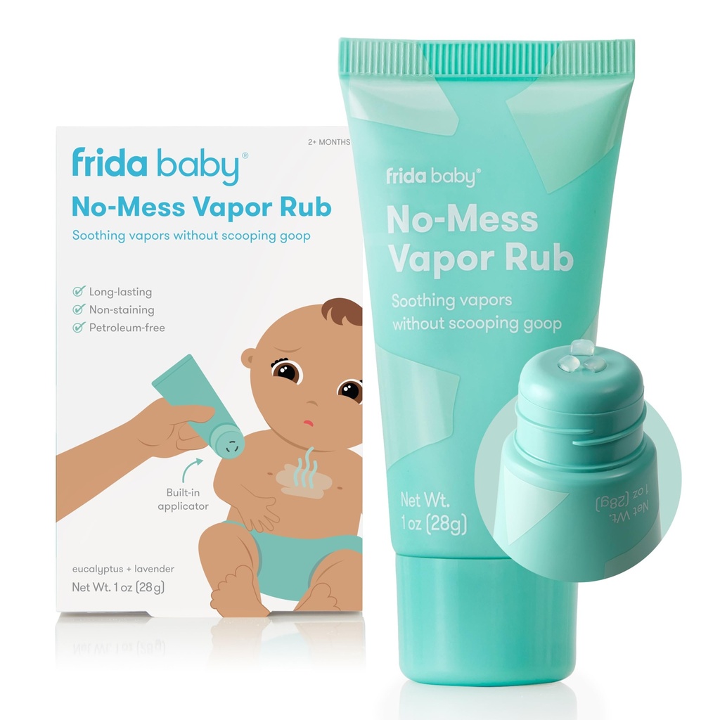 Frida Baby No-Mess Vapor Rub, Baby Vapor Rub voor Borst, Neck, Terug + Voet, Niet-Gemedicineerd, Petroleum-Free, Hands-Free Applicator Tube, Niet-Bevlekte, Verzachtende Eucalyptus & Lavendel voor Slaap