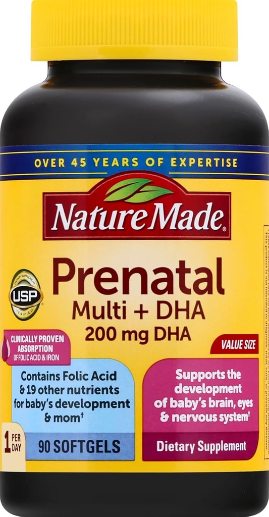 Prenatale vitamine + DHA Softgel met foliumzuur, jood en zink, 90 Tellen