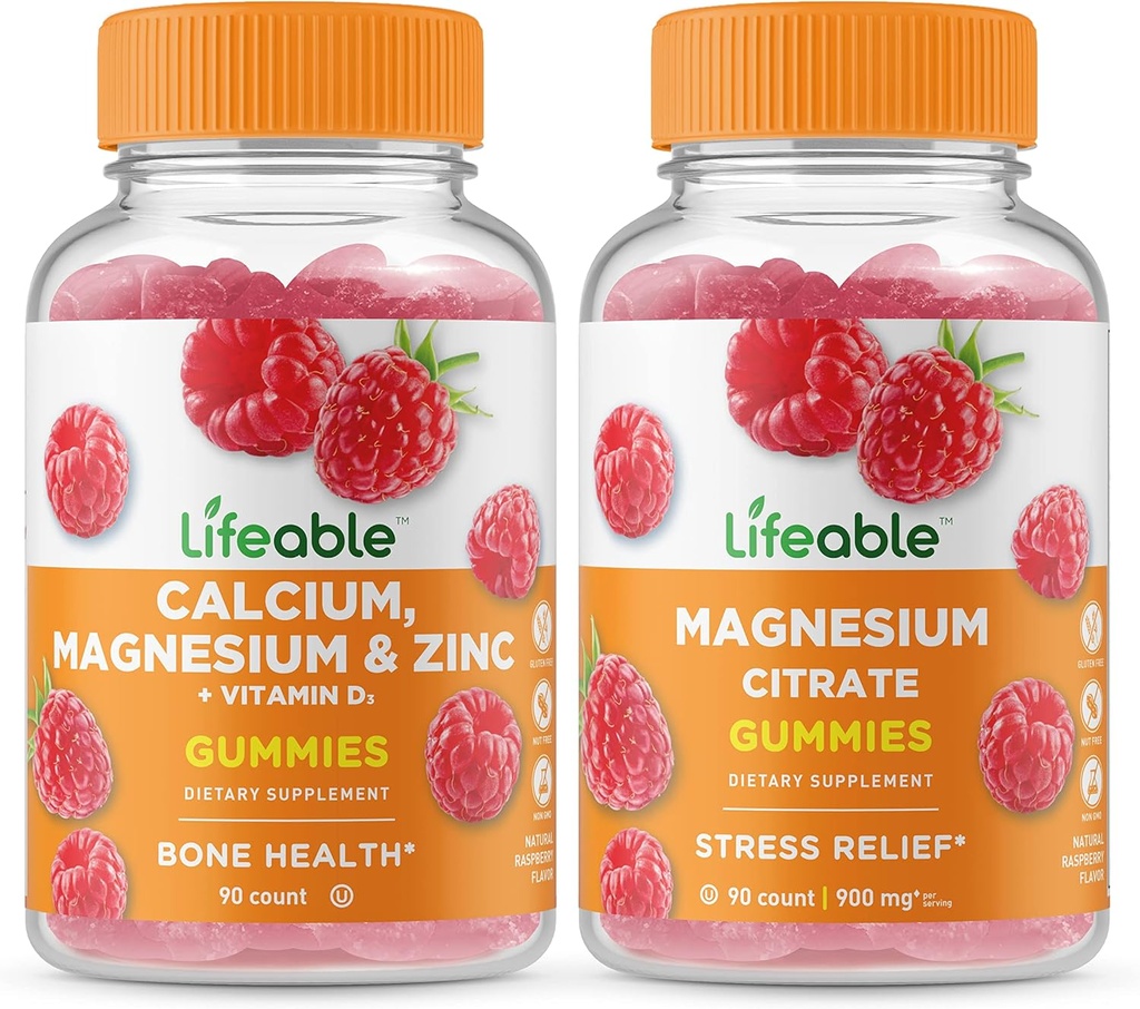 Levensvatbare Calcium, Magnesium, Zink & Vitamine D + Magnesium, Gummies Bundle - Grote Proeverij, Vitamine Supplement, Glutenvrij, GGO-vrij, Kauwgom