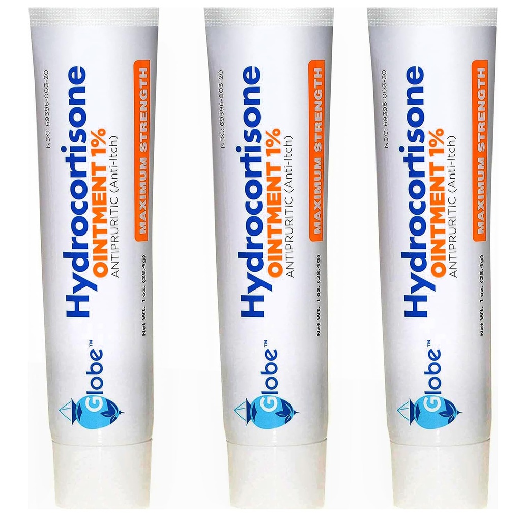 (3 Pack) Globe Hydrocortison Maximale sterkte Transparante Zalf 1%,1 oz, Anti-Itch Topische Zalf voor roodheid, Zwelling, Jeuk, Rash, Bug/Mosquito Bites, Eczema, Aambeien & More