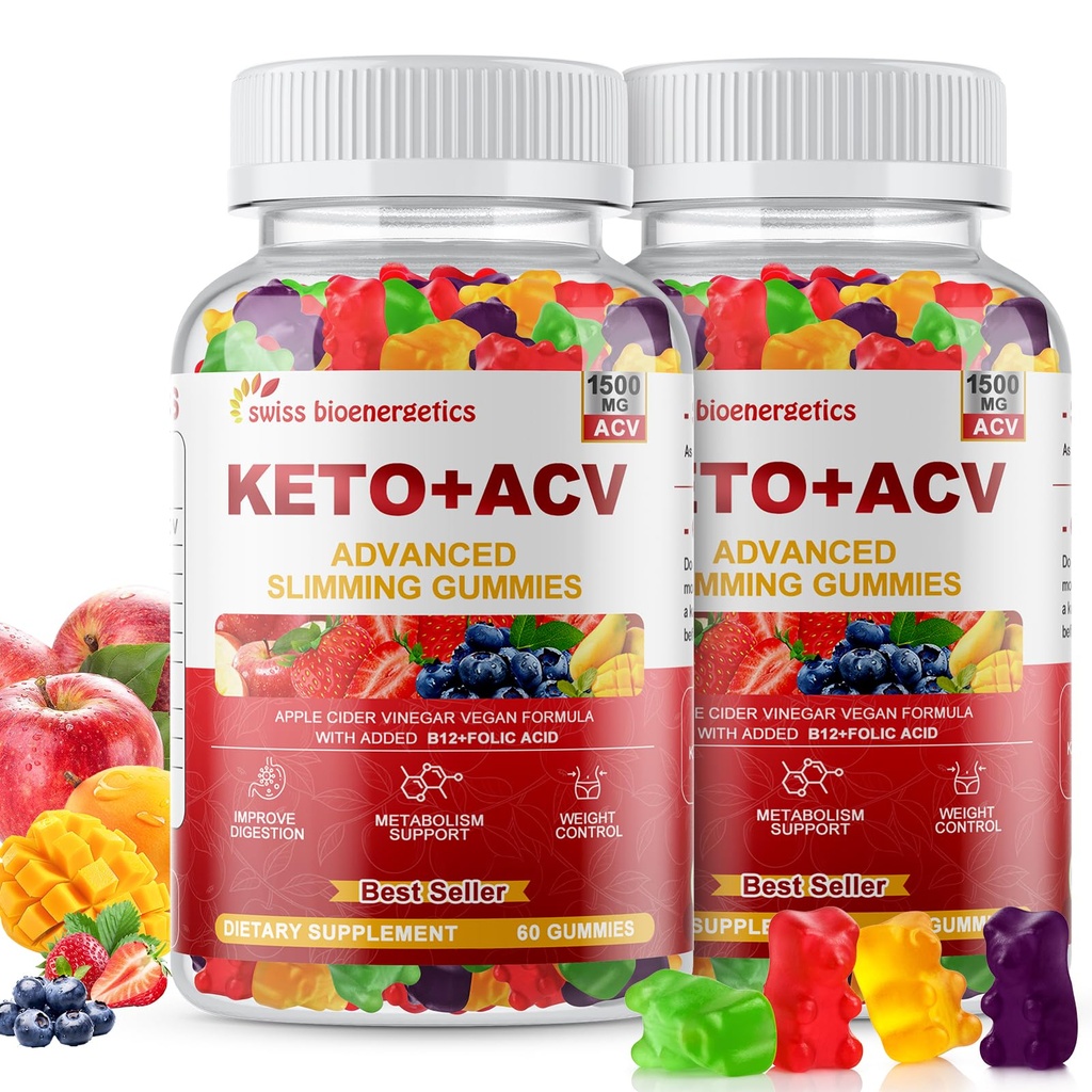 (2 Pack) Keto Apple Cider Vinegar Gummies, Keto ACV Gummy Diet Supplement, Advanced 1500mg ACV Gummies with Folate, B12