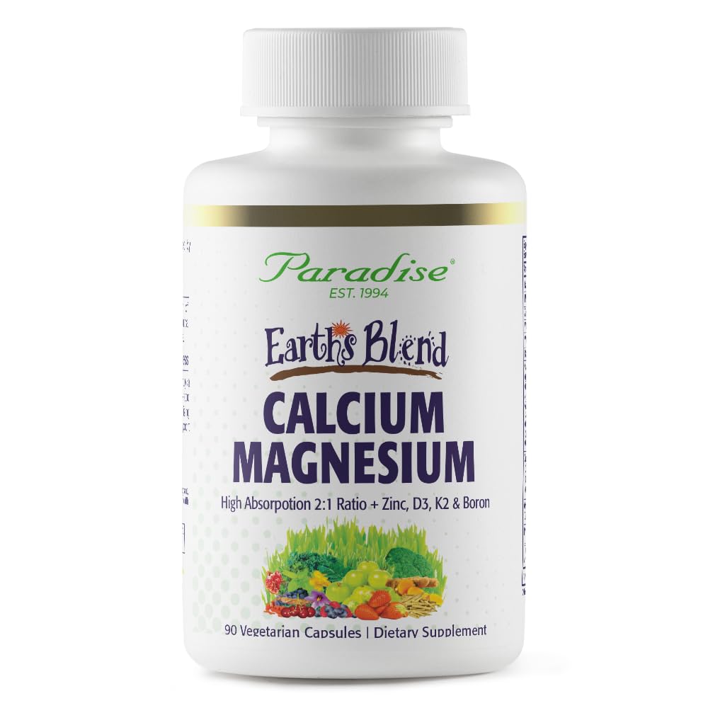 Paradise Herbs Earth's Blend Calcium Magnesium + Zink, D3, K2 & Boron, ondersteunt Bone Health, Vegan, Non-GMO, Glutenvrij, 90 Vegetarische Capsules