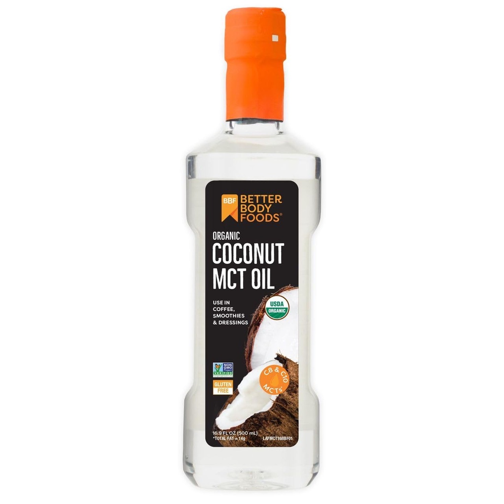 BetterBody Foods Organic Coconut MCT Oil - Energy Boosting- Keto-Friendly - C8 & C10 - Glutenvrij - 16,9 oz