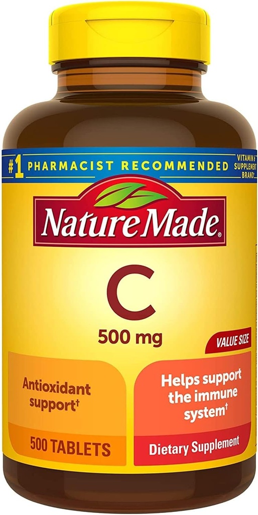 Nature Made Vitamine C 500mg Tablets, 500 Telwaarde, voor Immune Ondersteuning, Glutenvrij (verpakking van 3)