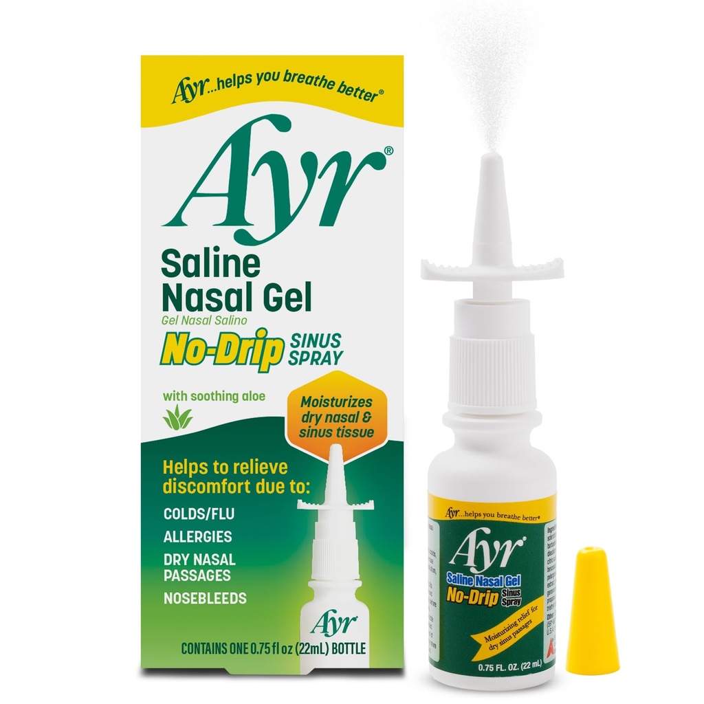 Ayr Saline Gel Nasal Spray Sinus sans goutte avec Aloe Vera apaisante, 0.75 Fl Oz flacon de pulvérisation, (paquet de 1)