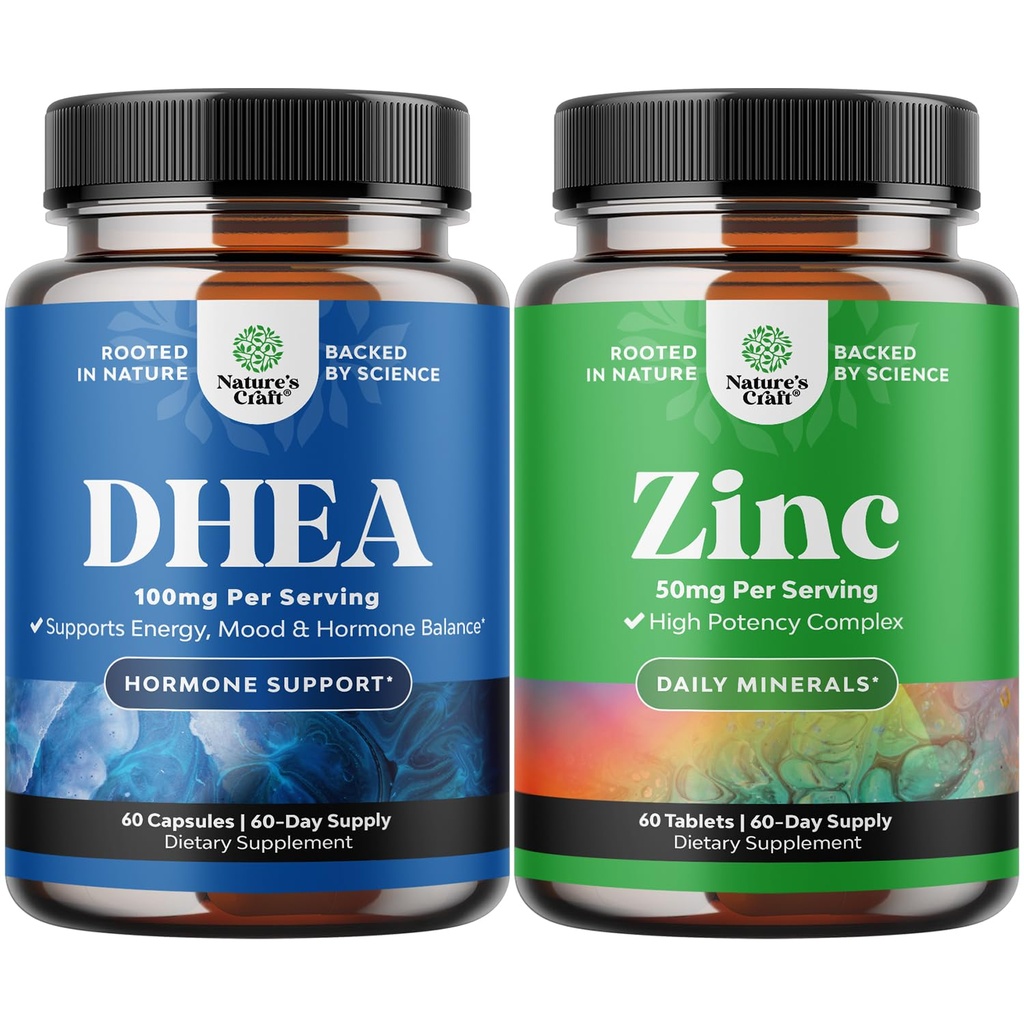Bundel van Pure DHEA en Pure Zink Supplement - DHEA Thyroid Ondersteuning voor vrouwen Gezondheid Immuun Ondersteuning Bot Gezondheid en Mood Ondersteuning - Zink Immuun Systeem Booster voor Mood Boost Hart Gezondheid
