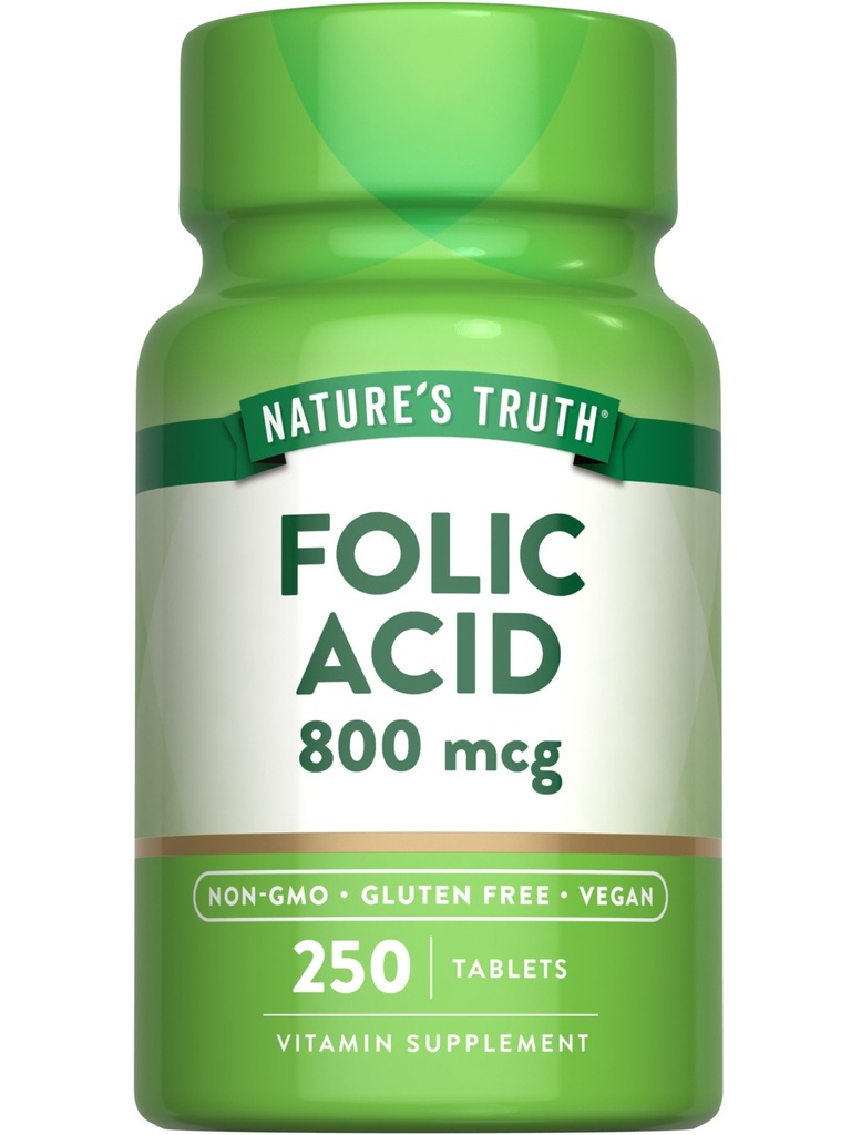 Foliumzuur van de natuur 800 mcg 250 tabletten Vegan, niet-GMO en glutenvrij supplement