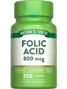 Foliumzuur van de natuur 800 mcg 250 tabletten Vegan, niet-GMO en glutenvrij supplement