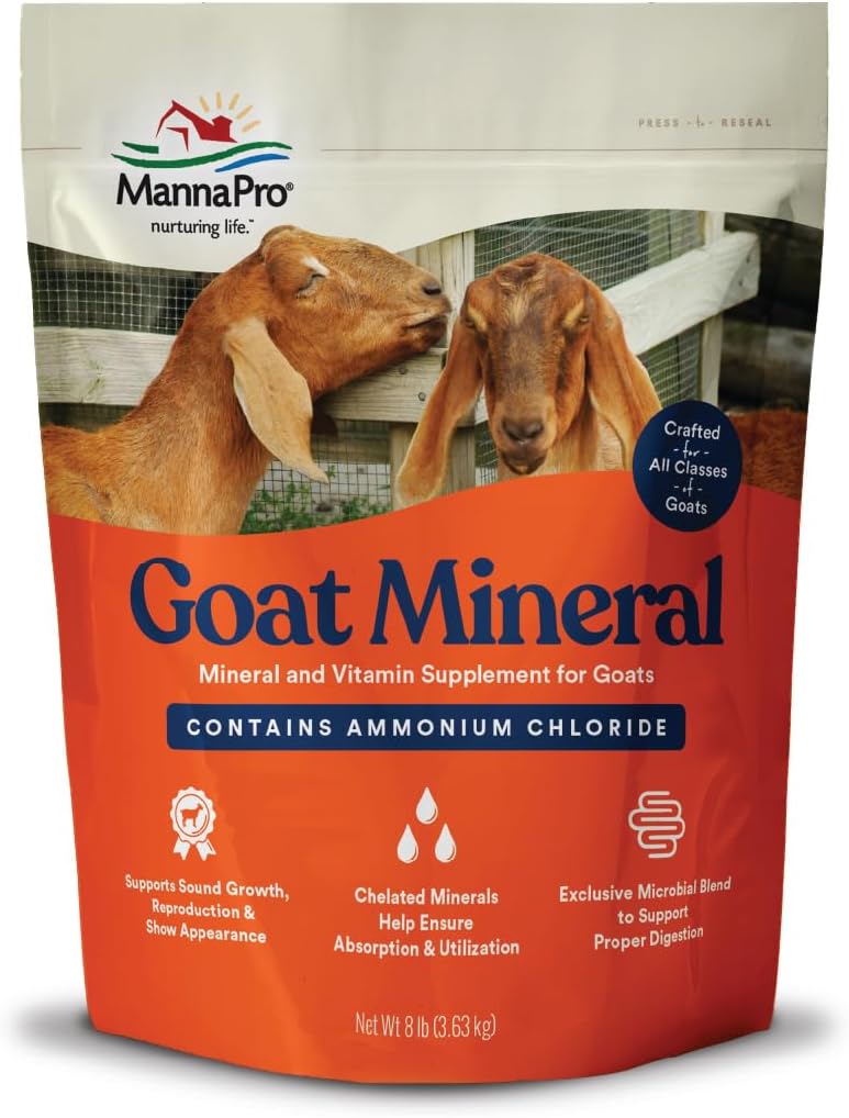 Manna Pro Geit Mineral Supplement, essentiële vitaminen en mineralen voor groei en ontwikkeling, inclusief Ammoniumchloride en microbieel mengsel voor de spijsvertering gezondheid, 8 lbs