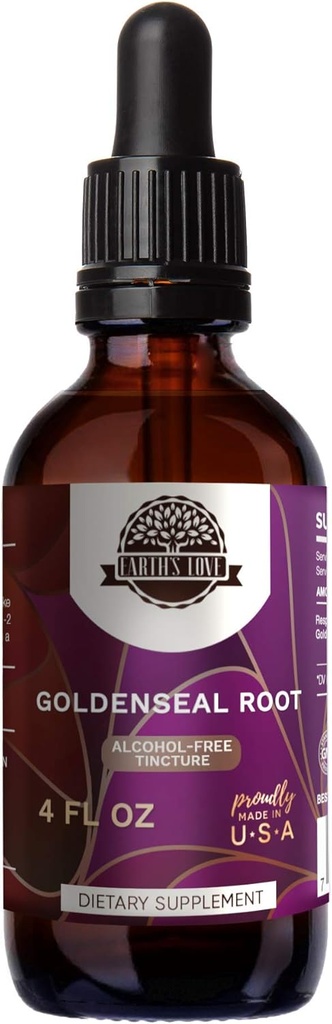 Aarde's Liefde - Goudse wortel Alcoholvrije kruidenextract Tinctuur, supergeconcentreerde Goldenseal (Hydrastis Canadensis) Gedroogde Wortel (4 Fl Oz)
