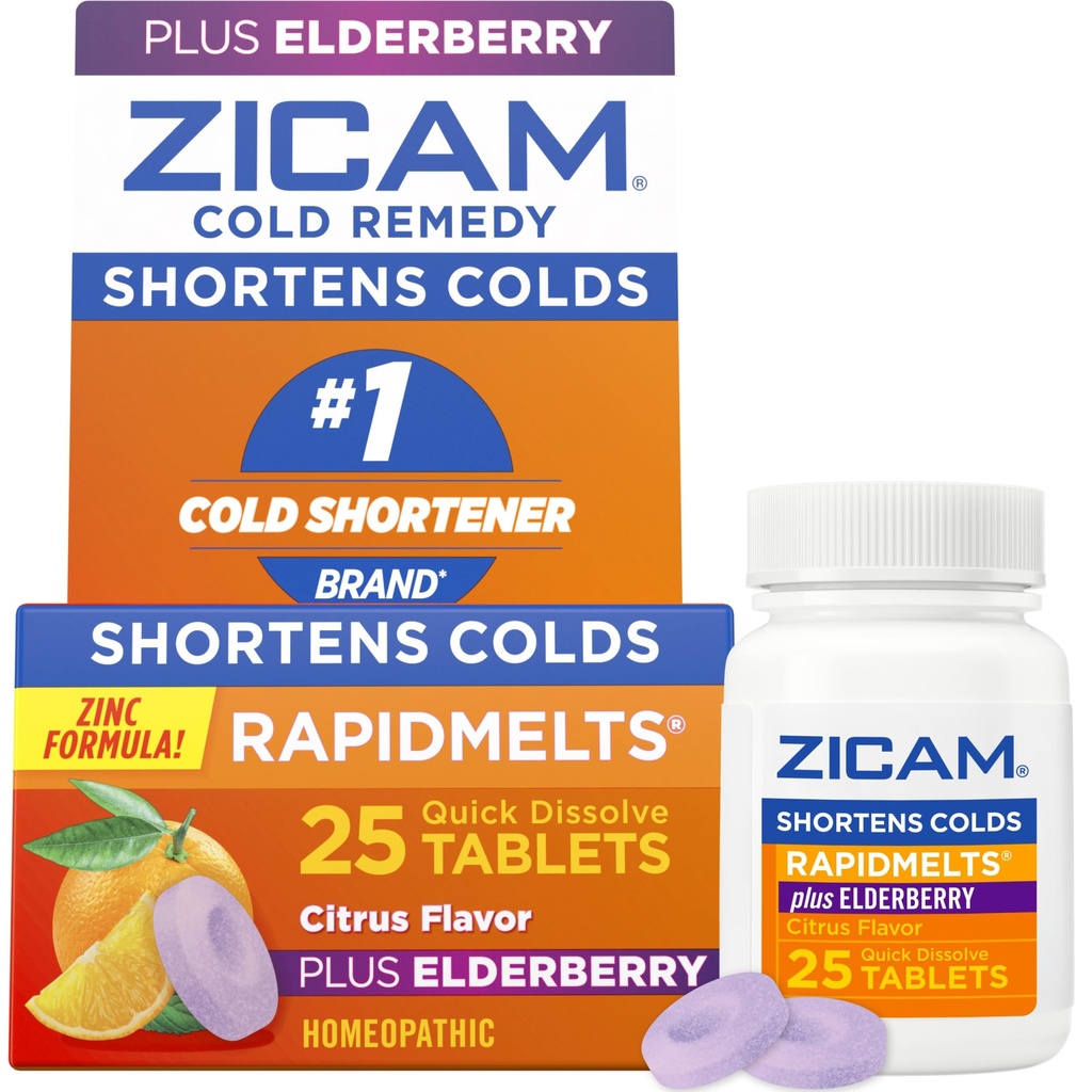 Zicam Cold Remedy Zink RapidMelts, Vlierbessen Citrus smaak, Homeopathische, Koude Verkorting Geneeskunde, Kortsluiting Koude Duur, 25 Tel.