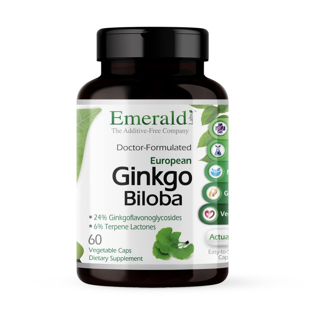 EMERALD LABS Ginkgo Biloba Extract - Supplément Santé du cerveau - Offre Antioxydants et Soutien énergétique - 60 capsules végétales (30 jours d'approvisionnement)