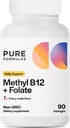 PureFormulas Methyl B12 + Folate Supplement, 1000 mcg Gemethyleerd B12 Supplement, 665 mcg Folate, Cherry Vanilla Flavor, Gemethyleerd Vitamine B 12 - Non-GMO, 90 Lozen