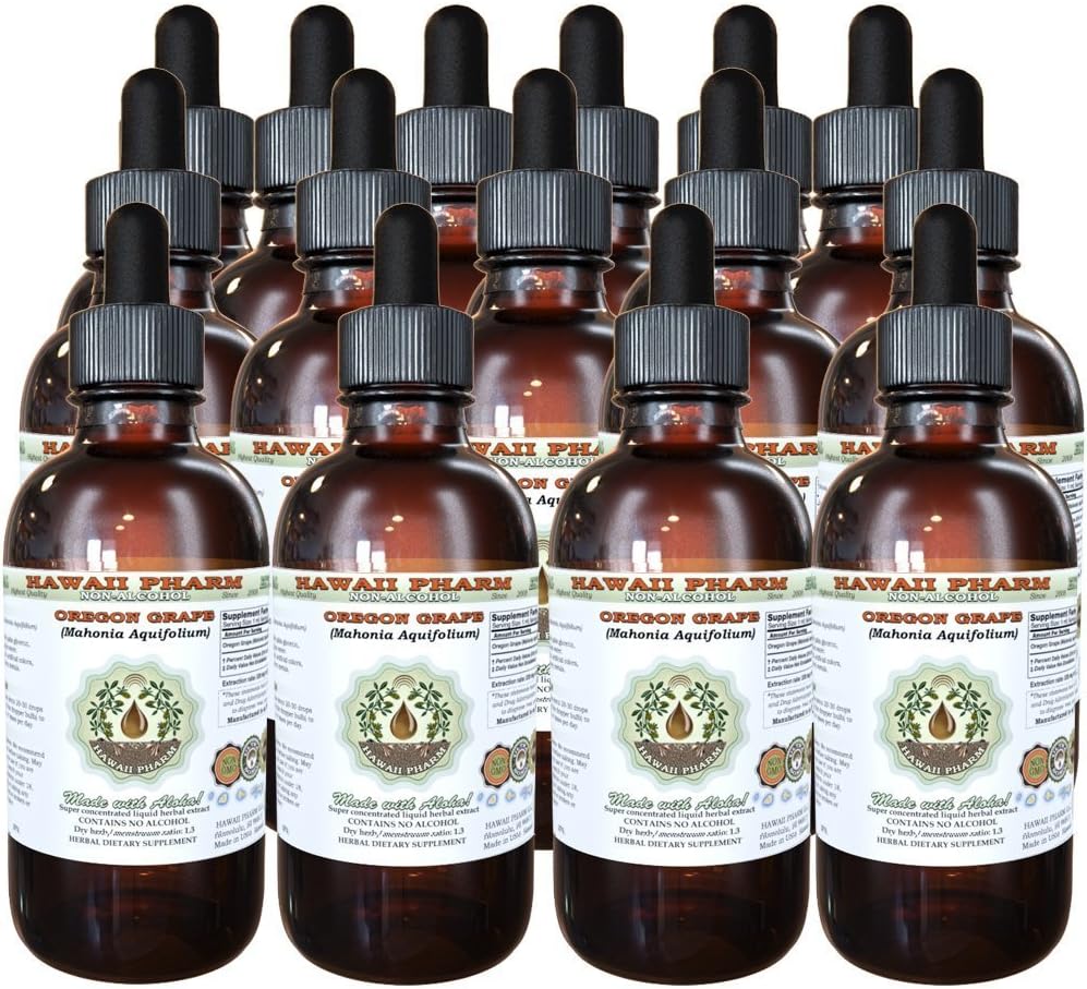 Hawaii Pharm Oregon Grape Alcohol-Free Liquid Extract, Oregon Grape (Mahonia aquifolium) Gedroogde Wortel Glyceriet Natuurlijke Kruidensupplement, USA 15x4 fl.oz