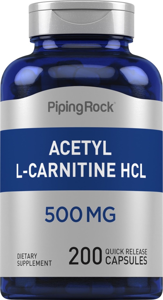 Piping Rock Acetyl L-Carnitine HCL | 500 mg | 200 Powder Capsules | Non-GMO, Gluten Free Supplement