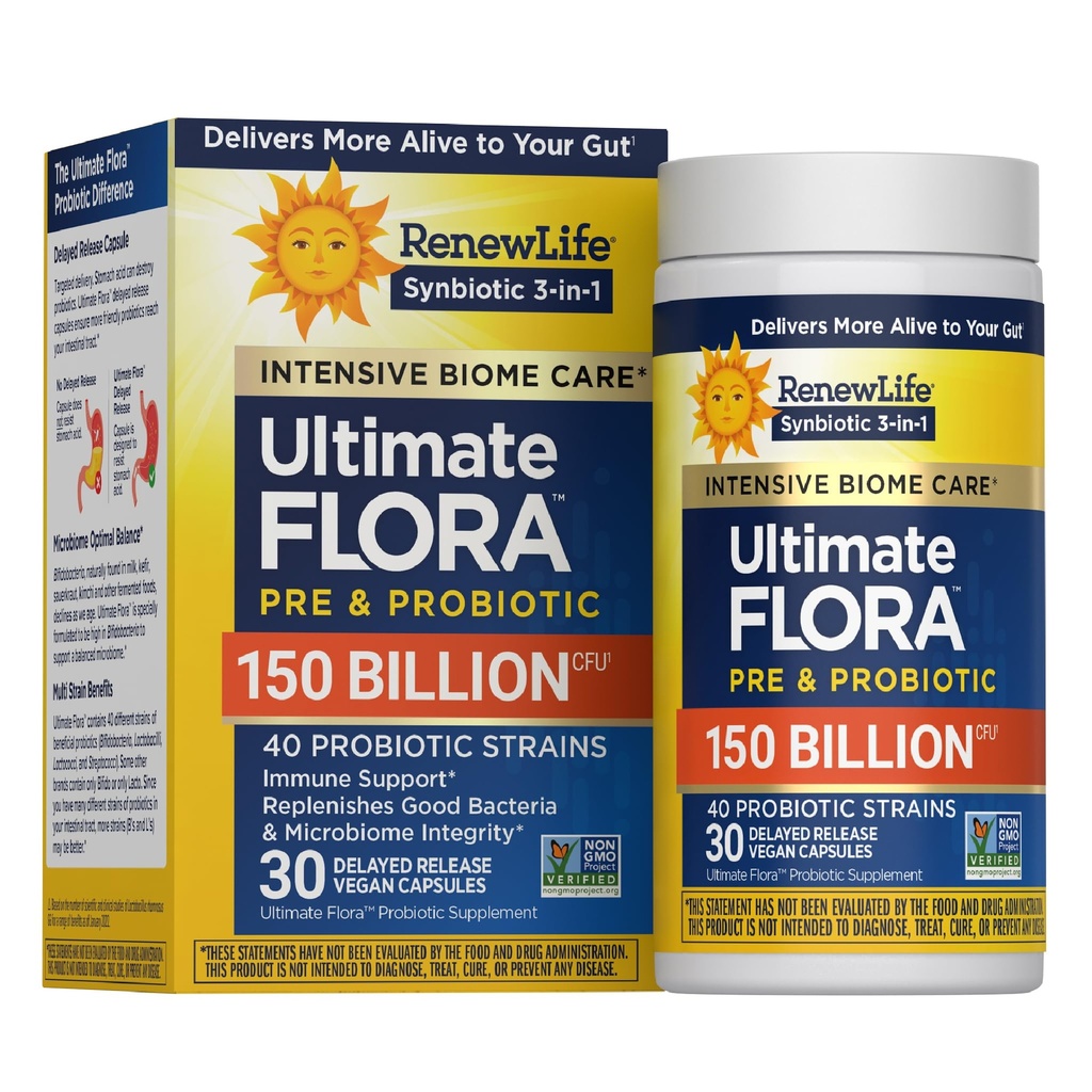 Renouveler la vie Ultimate Flora soin ultime adulte probiotique, 150 milliards, 30 capsules (paquet mai vary)