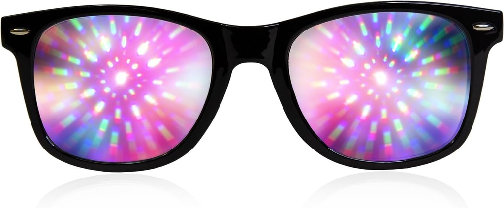 GloFX Black Frame Verres de diffraction Halo – Laser gravé pour Halo Light Effects, durable et flexible pour les raves et festivals