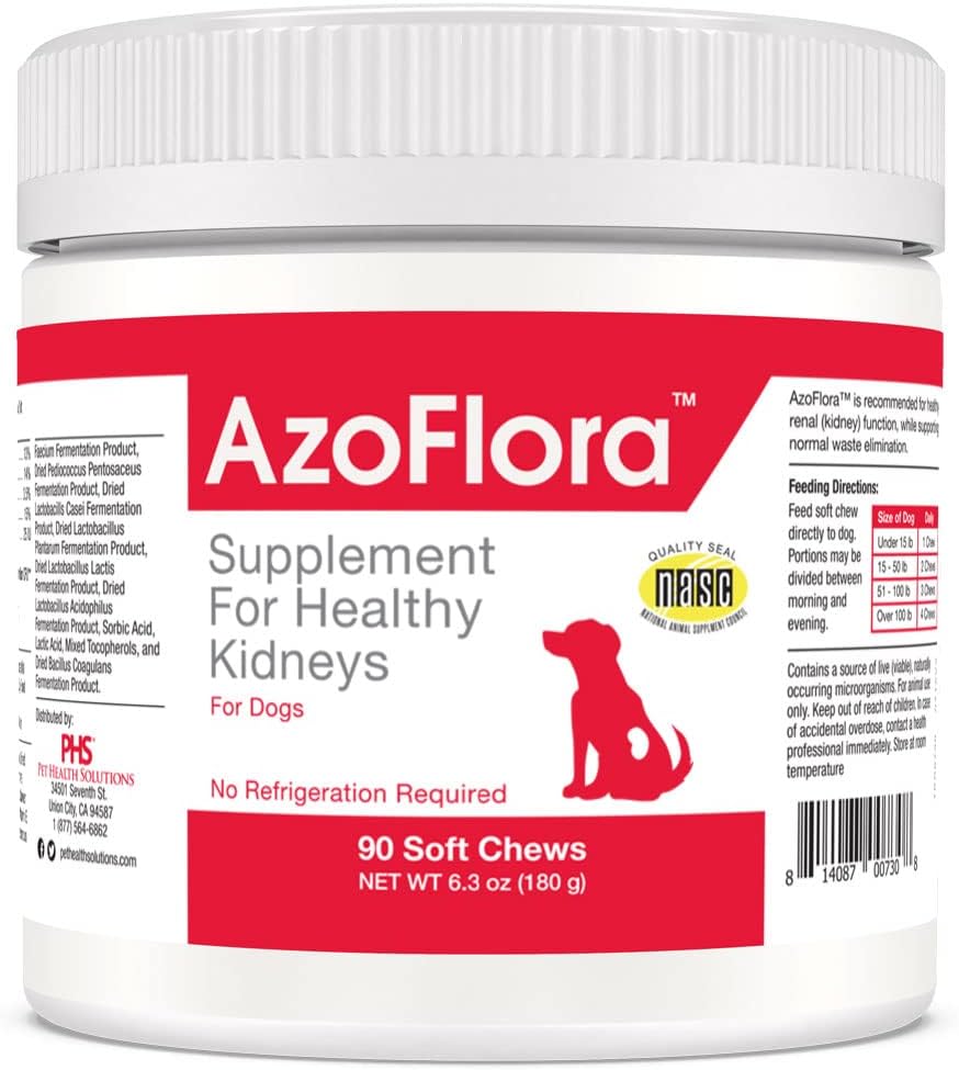 Azoflora Supplement voor gezonde nieren voor honden - Verbetert de nierfunctie - Ondersteuning gezonde urinetrek, Eenvoudig te toedienen, Geen koelkast nodig, Kip smaak - 90 Zachte Kauwen
