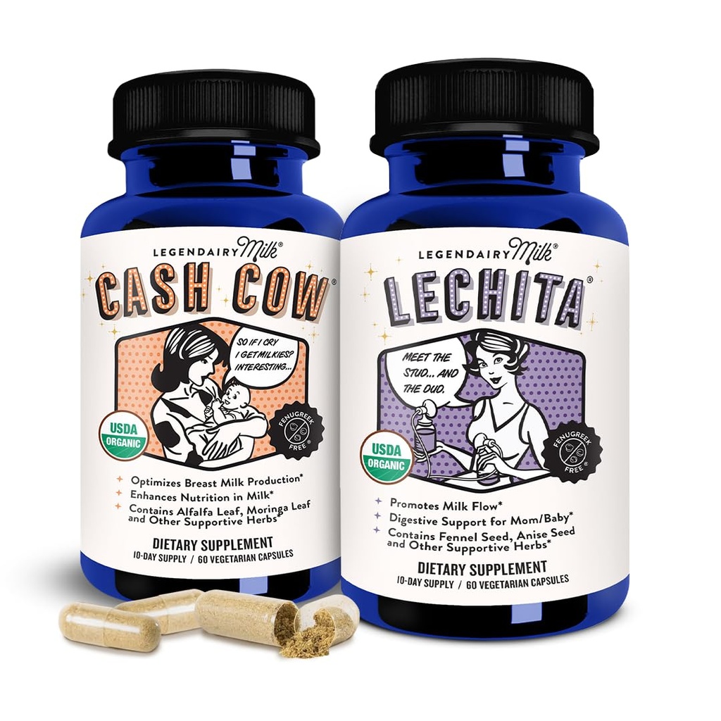Legendairy Lait Cash Cow + Lechita - Supplément d'allaitement pour soutenir l'approvisionnement et améliorer le flux de lait - Fait avec Moringa, Alfalfa, Fennel, Anise et Goat's Rue