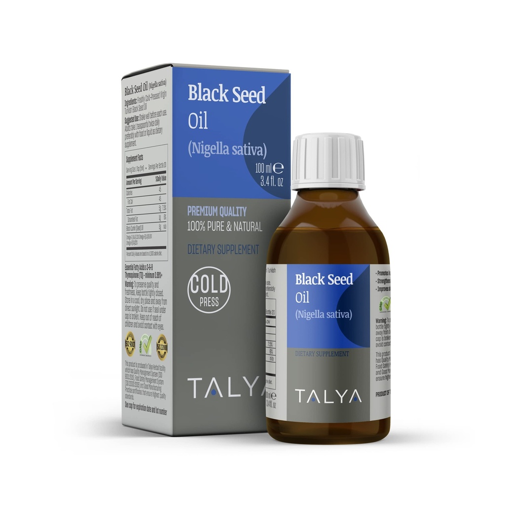 TALYA Black Seed Oil 3,4 fl. oz (100 ml) - Liquid Black Seed Oil - Dieetsupplement - Immuunondersteuning - Hoge Thymochinon - Koud geperst - Pure Turkse Black Seed Oil - Non-GMO - Glasfles