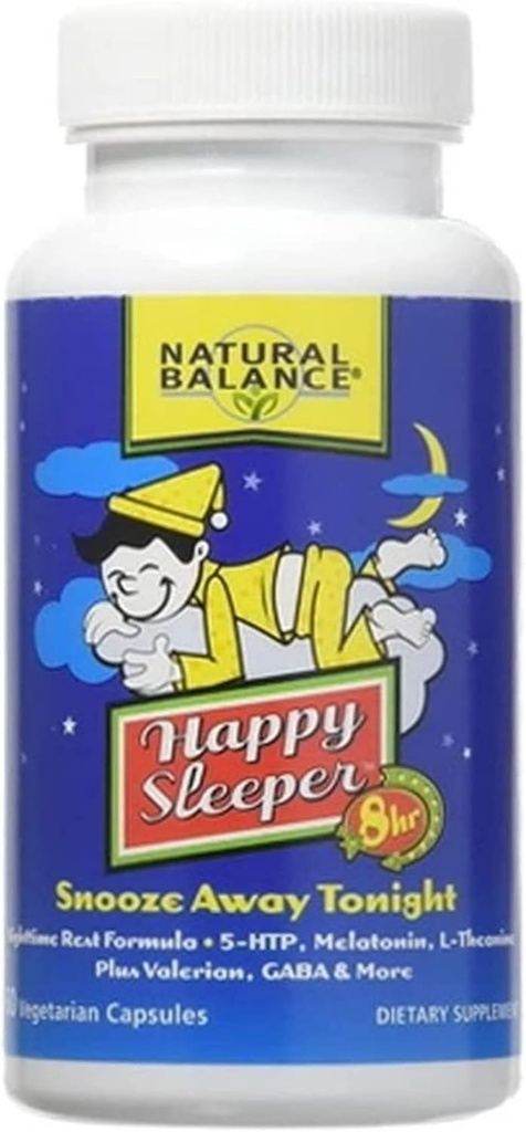 Natural Balance Happy Sleeper - 60 Vegetarian Capsules - with 5-HTP, Melatonin, L-Theanine, Valerian & GABA
