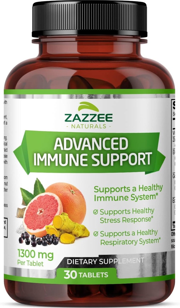 Zazzee Advanced Immune Support, 1300 mg per tablet, 30 Vegan Tablets, 30 Day Supply, 1000 mg Vitamine C, 1000 mg Echinacea, 1000 mg Vlierbes, 200 mg Goldenseal, Zink, All-Natural en Non-GMO