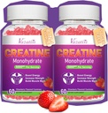 2 Pack Creatine Monohydraat Gummy's voor vrouwen en mannen, Suikervrije Vegan Creatine Supplement voor Build Muscles, Verhoog energie en kracht, natuurlijke aardbeien smaak, 120 Tellen