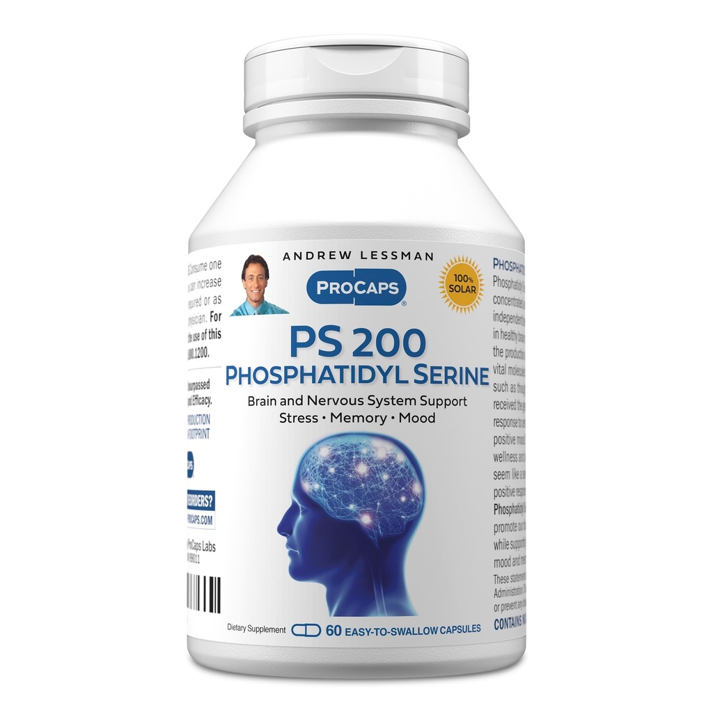 ANDREW LESSMAN PS 200 Fosfatidyl Serine 60 Capsules - Ondersteunt geestelijke helderheid, positieve stemming, geheugen, cognitieve functie. Essentieel voor Neurotransmitter Productie en Release. Geen additieven