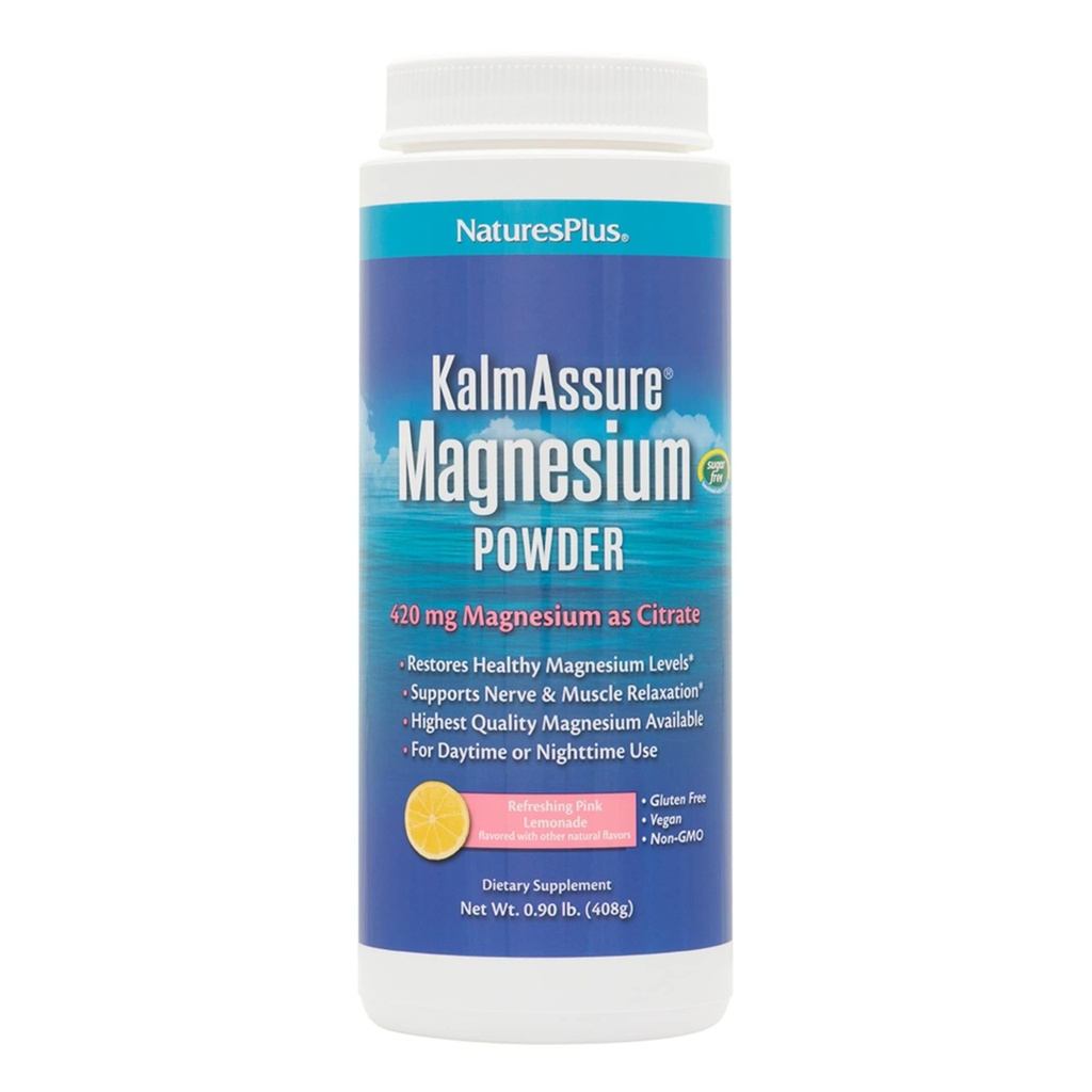 NaturesPlus KalmAssuration Magnesium Powder - 0.9 lb - Pink Limonade smaak - Ondersteunt zenuw- en spierontspanning - Non-GMO, Glutenvrij, Veganistisch - 60 Servers