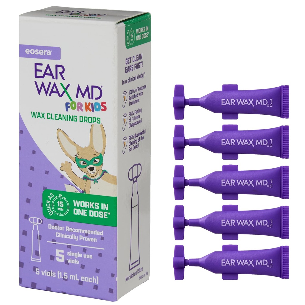 eosera® oorwax MD® voor kinderen - oorwaxreinigingsdruppels, 5pk-injectieflacons en snelwerkende 