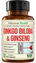 Suppléments asiatiques Ginseng et Ginkgo Biloba – Extrait Panax Ginseng 700mg + Ginko Biloba 720mg – Supplément Cerveau Nootropique pour mémoire, focus et énergie soutenue – 60 Capsules faciles à avaler