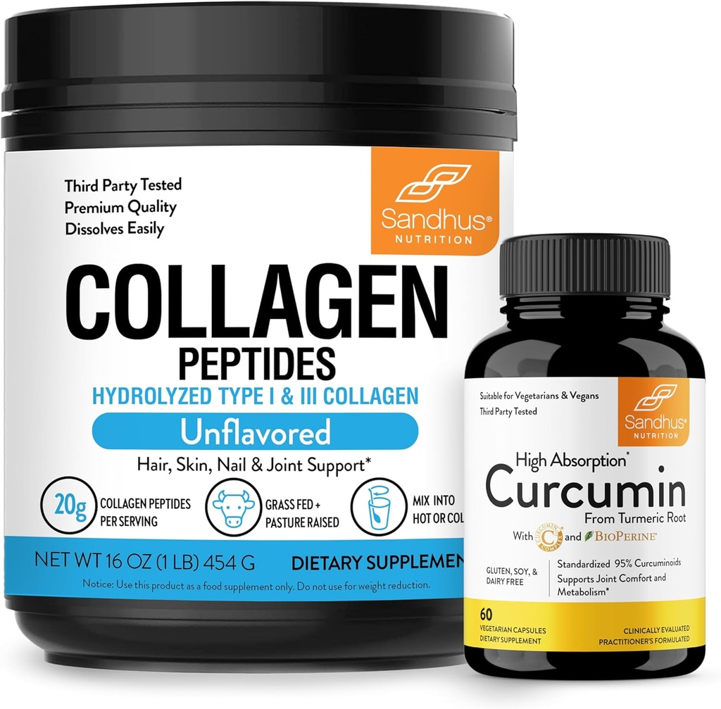 Sandhu's Collageen Peptides Powder & Curcumin met Bioperine