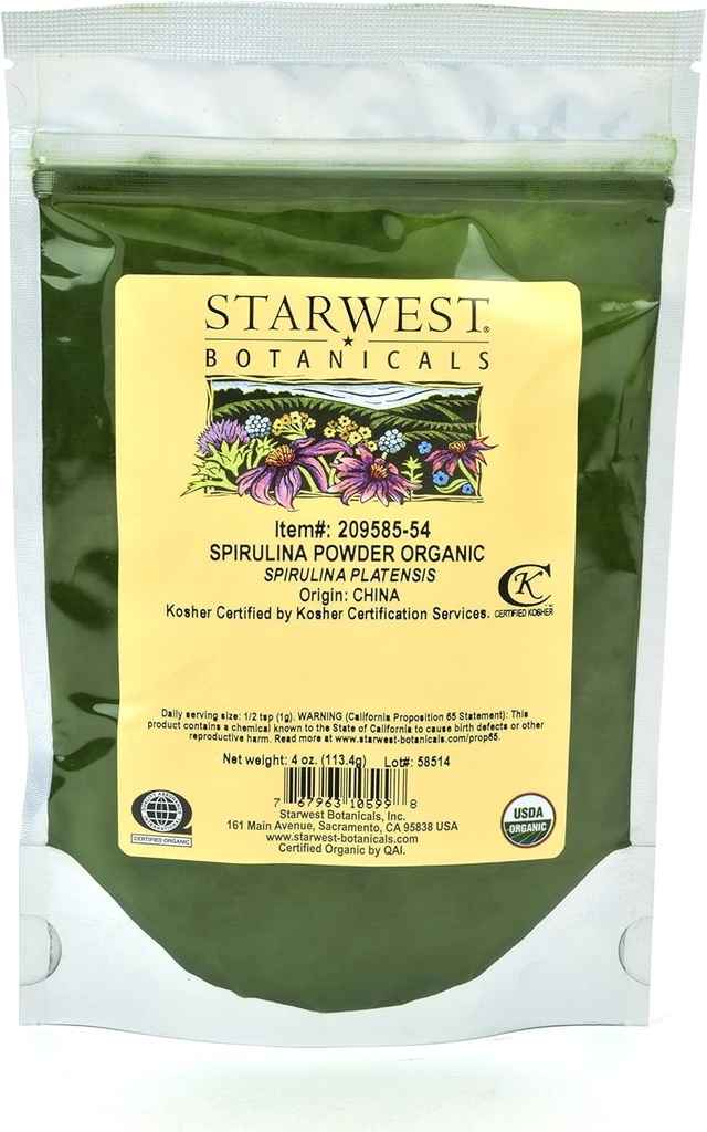 Starwest Botanicals Organic Spirulina Powder, 4 Ounces
