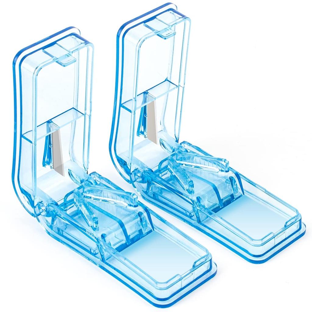2PCS Pillensnijder, professionele Pillensplitter voor het snijden van kleine pillen of grote Pillen in de helft (blauw)