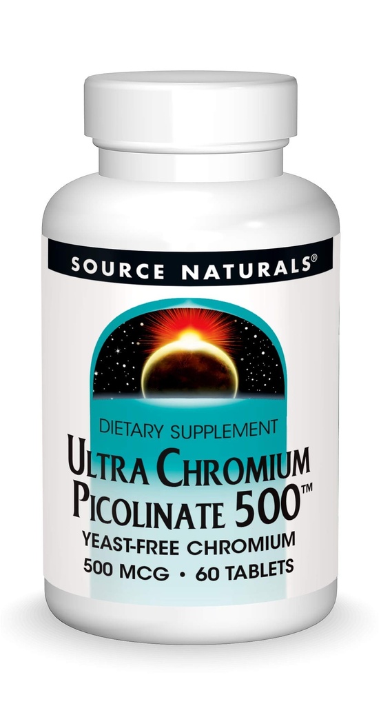 Bron Naturals Ultra Chroom Picolinaat 500 mcg Gistvrije Dieetsupplement - 60 tabletten