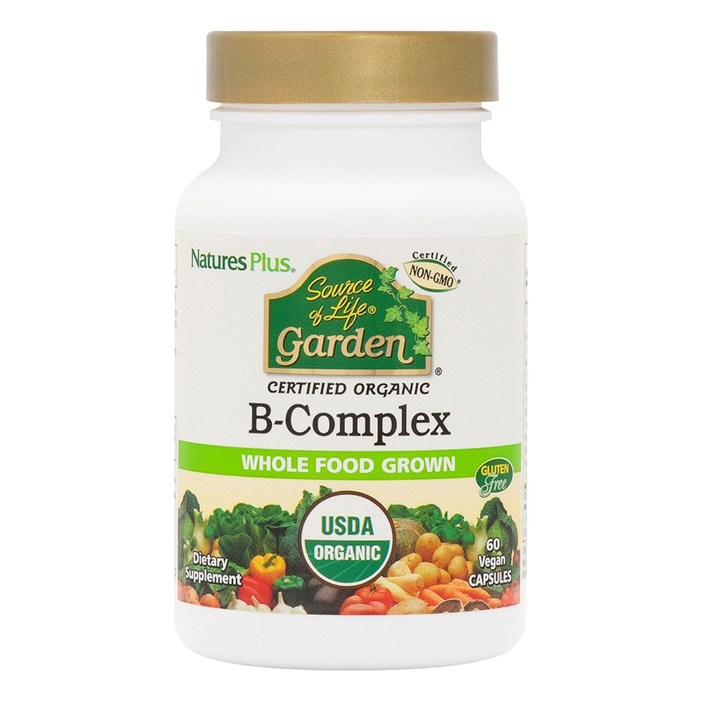 NaturesPlus Source de vie Jardin B-Complex - 60 capsules - Supplément complet de vitamine B - USDA Organique, Non-OGM, Vegan, Sans gluten - 30 portions