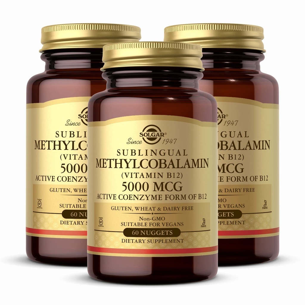 Solgar Methylcobalamine (Vitamine B12) 5000 mcg, 60 Nuggets (pakket van 3) - Cherry Flavor - Ondersteunt het energiemetabolisme - Body-Ready, Active Form - Non-GMO, Veganist, Glutenvrij - 180 Totaal porties