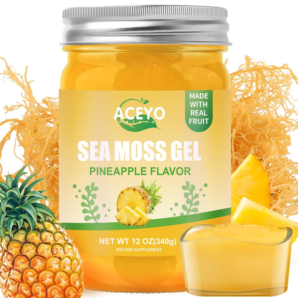 ACEYO (12 OZ Irish Sea Moss Gel Raw Vegan Ananas Smaak 102 Vitaminen en Mineralen Wild Geoogst Non-GMO Immune Defense Booster Thyroid Digestieve Ondersteuning