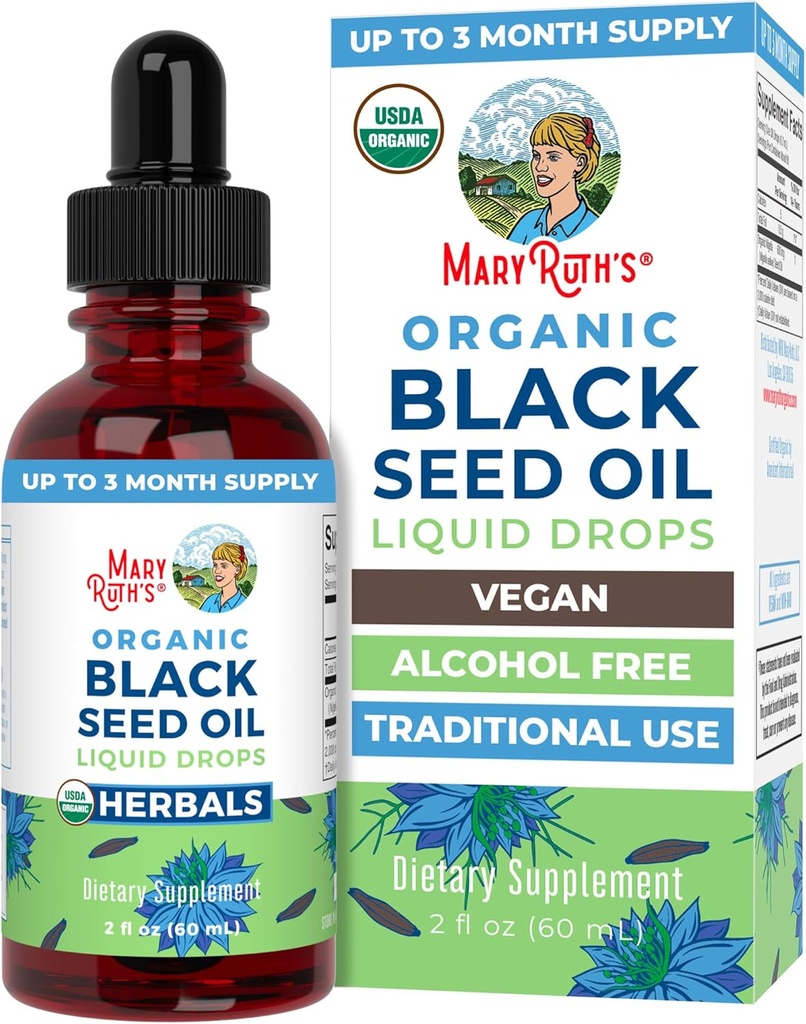 MaryRuth Organics Black Seed Oil Liquid Drops Cold Pressed 3 Month Supply 