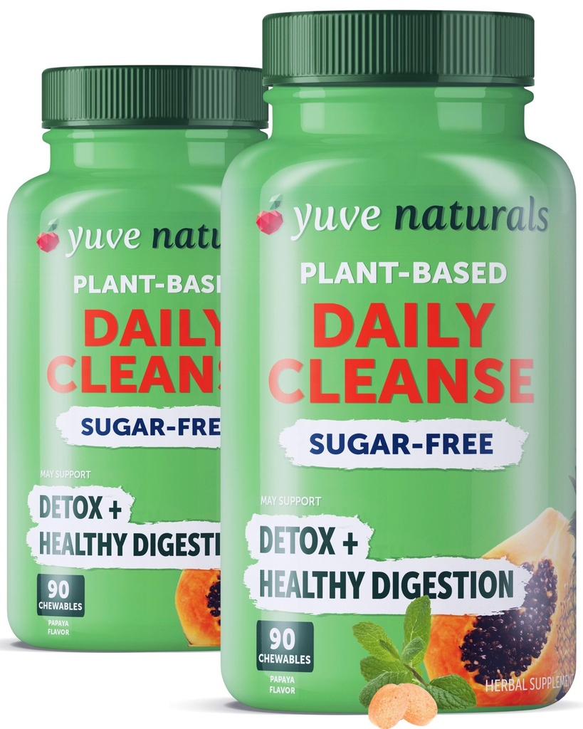 Yuve Natural Papaya Decompensative Enzymes - Sugar-Free Chewable Candies - Bevordert betere spijsvertering - Constipatie & Bloating Aid, Detox, Leaky Gut Repair & Gas Relief - Vegan, Non-GMO (2 Pack of 90ct)