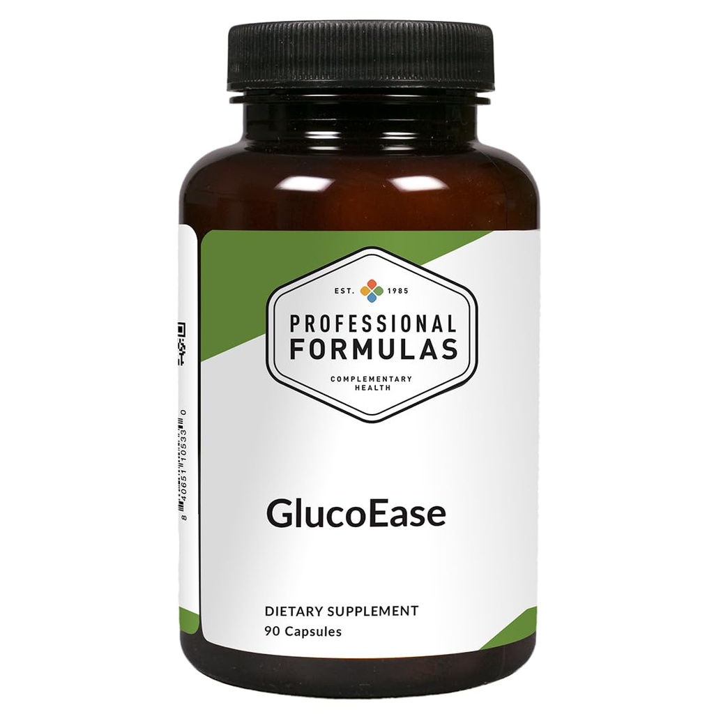 Formules professionnelles GlucoEase - avec Goat's Rue, Ginseng américain, Fenugreek, Gymnema & Chrome - Végétarien, Sans gluten, Hypoallergénique, 90 Capsules