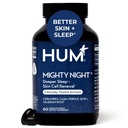 HUM Mighty Night Nighttime Sleep Supplement pour soins de la peau, CoQ10, la racine valériane et l'acide ferulique pour soutenir le chiffre d'affaires cellulaire, Vitamines de la peau pour les femmes et les hommes, Vitamines de beauté nocturne, 60 softgels végétaliens