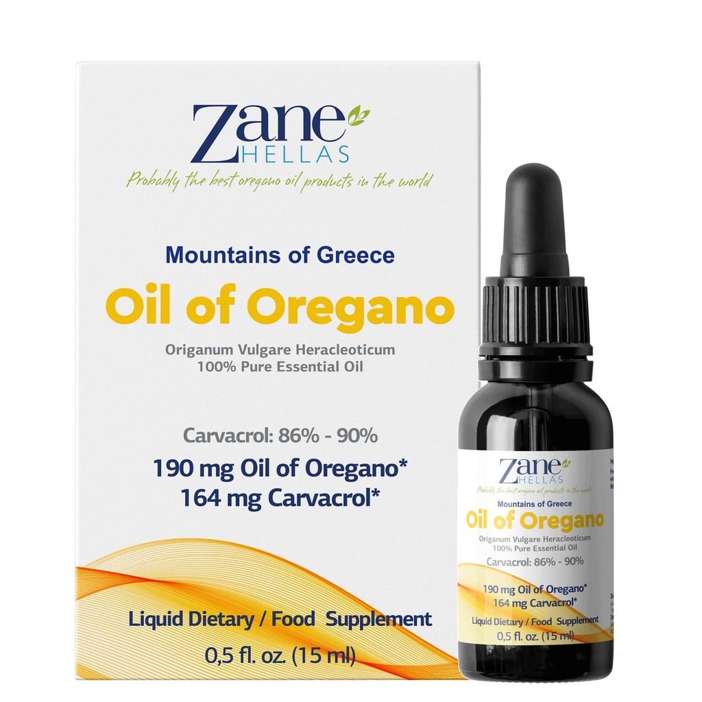 Zane Hellas 190 mg Oregano Oil-164 mg Carvacrol per Serving-4 Drops Dagelijks. 100% Griekse onverdund olie van Oregano. 86%-90% Min Carvacrol. Waarschijnlijk de beste Oregano olie ter wereld. 0,5 fl. oz.- 15ml.