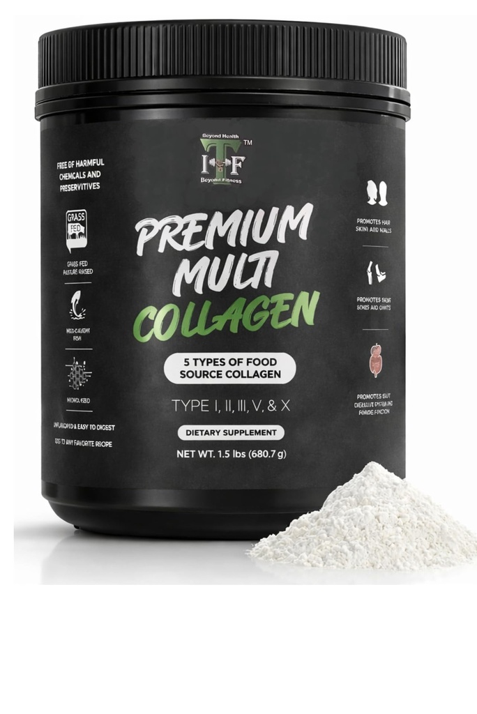 Multi Collageen Peptides Powder Unflavored - 5 Types Multi Collageen Complex (I, II, III, V, X) - Gras Fed Gehydrolyseerd Poeder Collageen voor haar, huid, nagels, gewrichten & Gut Health - 30 porties