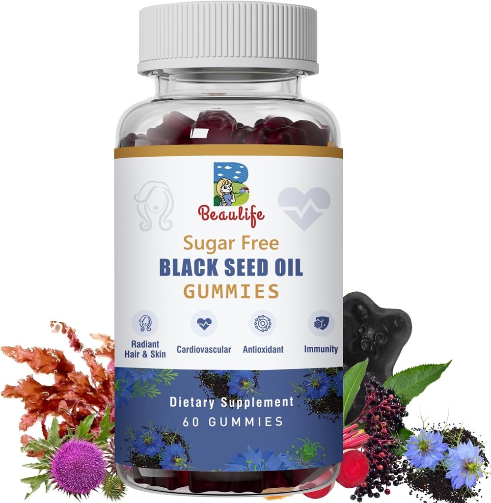 Black Seed Oil Gummies, Black Seed Oil, Sea Moss, Ashwagandha, Vlierbessen, Kurkuma, Vitamine C, D, zink, Beetwortelpoeder, Ondersteuning Immune System, Lever, Cardiovasculaire Gezondheid, Radiant Haar& Huid