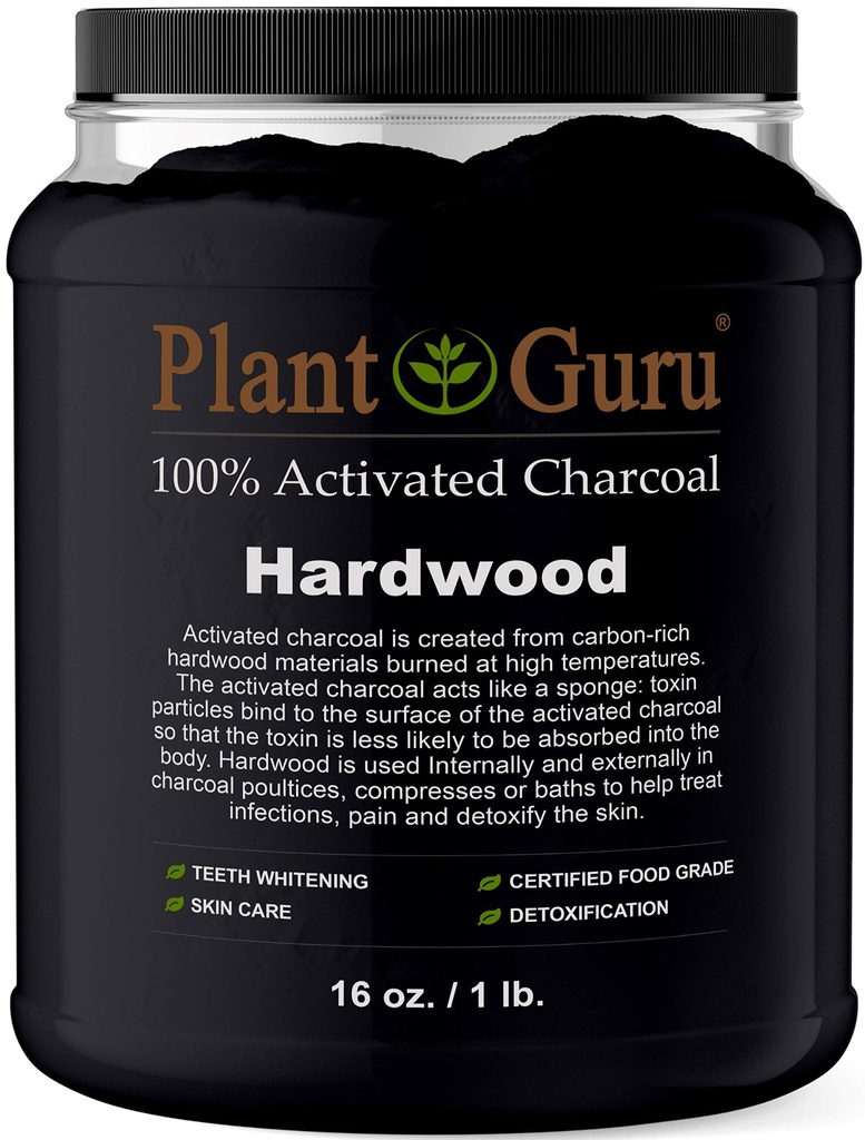 Geactiveerde Charcoal Powder Bulk - 1 lb. Jar - Hardhout - Food Grade Kosher Non-GMO - Tanden bleken, gezichtsmasker en zeep maken. Bevordert natuurlijke ontgifting en helpt spijsvertering