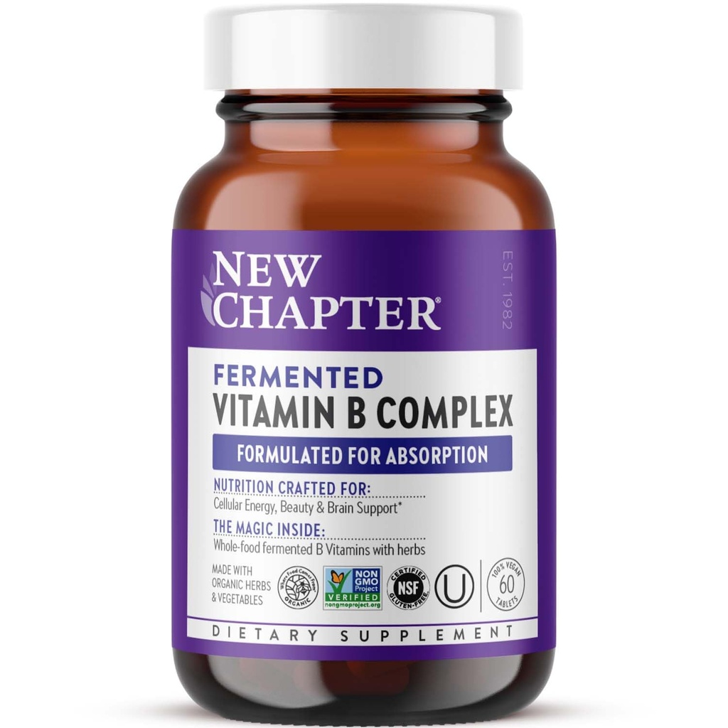 Nieuw Hoofdstuk Vitamine B Complex, Gefermenteerd Vitamine B Complex, USDA Organic, ONE Daily for Cellular Energy + Brain + Beauty, 100% Vegan, Glutenvrij - 60 Tellen