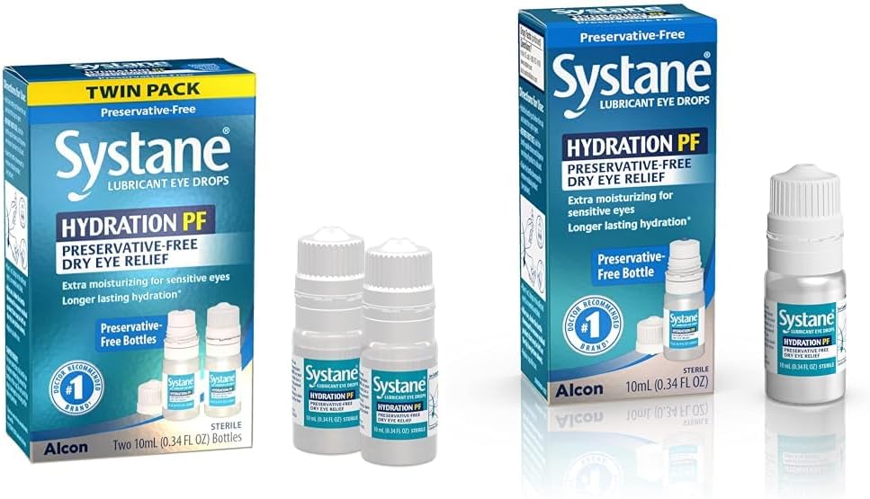 Systane Hydration Multi-Dose Conservative-Free Eye Drops Dry Eye Relief Twin Pack (2x10ml) & Hydration Pf Lubricant Eye Drops 10ml